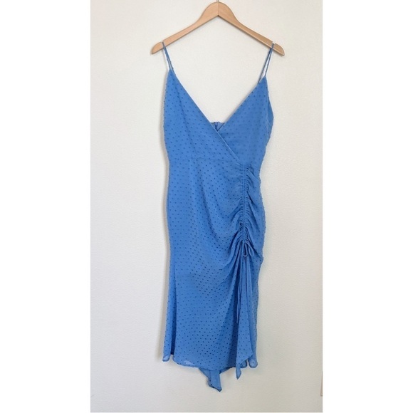 NWT NBD Swissdot Ruched Side Andre Ruched Midi Dress in Blue - Picture 2 of 9